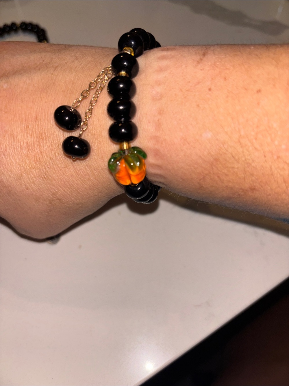 Black Beaded Charm Bracelet (Set 2 Pumpkin black bracelets )